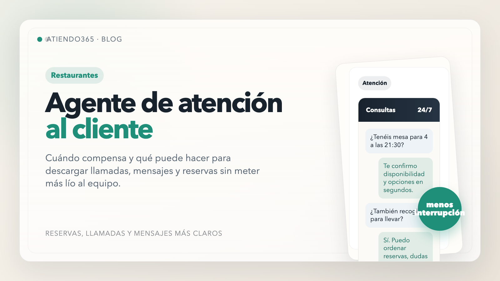 Portada editorial sobre agente de atención al cliente para restaurantes