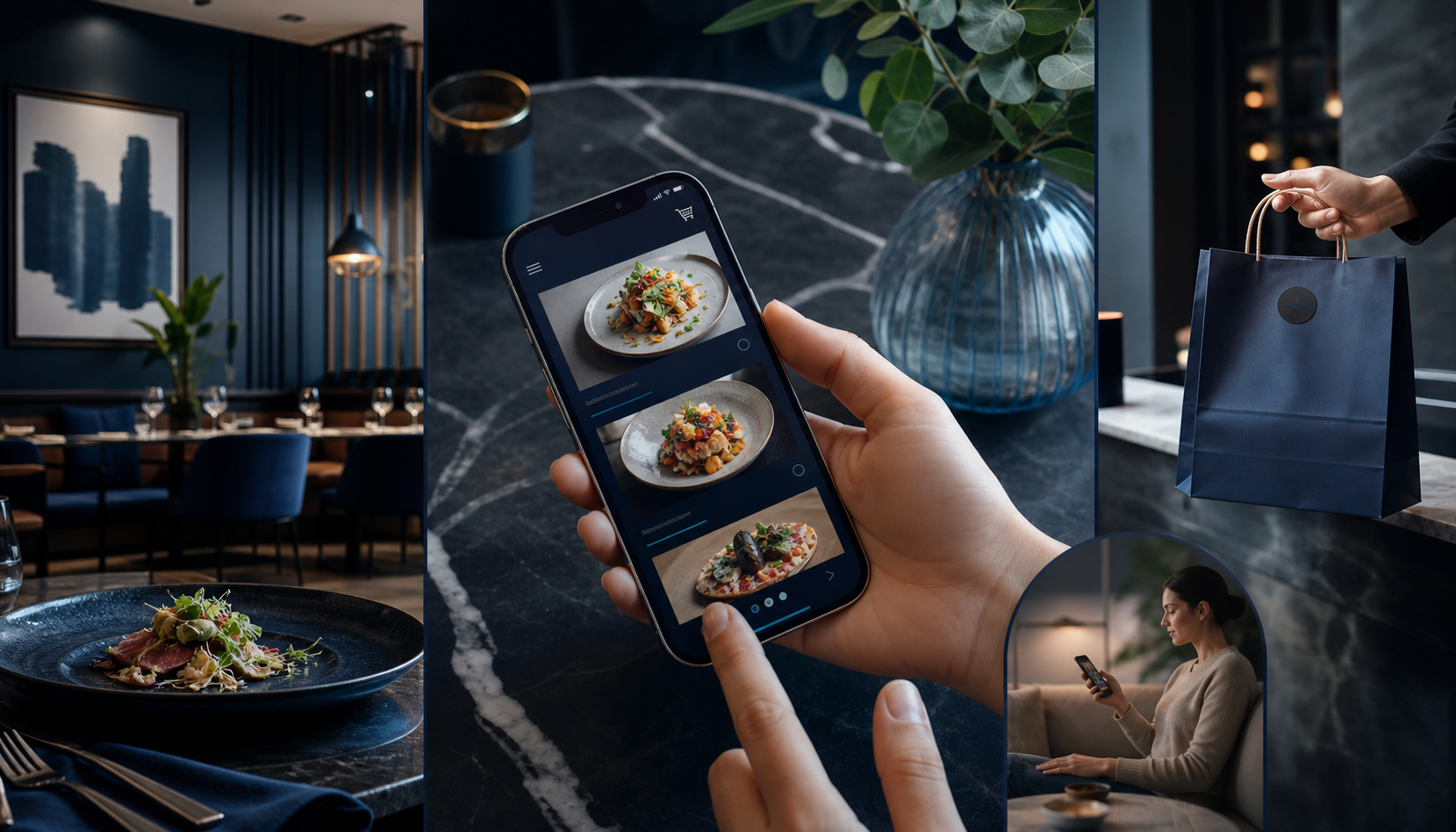 Carta digital interactiva para restaurante en un móvil con uso desde mesa, casa y recogida